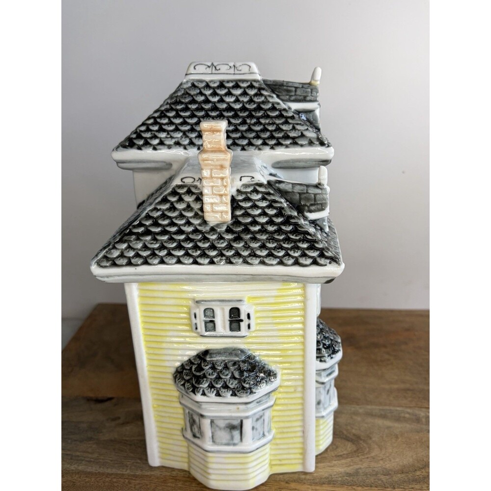 Victorian House Cookie Jar Canister Yellow Gray Vintage - Picture 2 of 14
